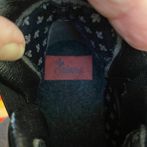 RIEKER women’s black leather short boot with a 1 3/4” stack heel. Size 37 - Picture 7 of 7